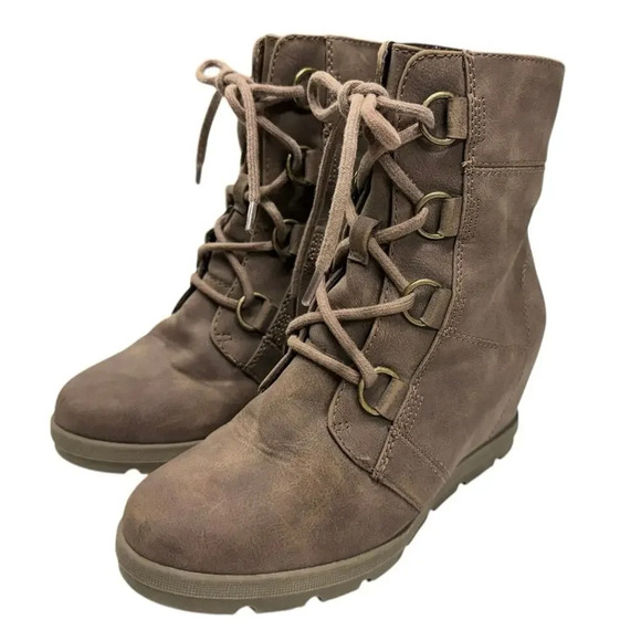 Brown Wedge Lace Up Ankle Boot Size 6.5 - Picture 3 of 14